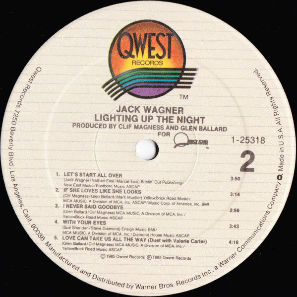 Jack Wagner - Lighting Up The Night (LP, Album, SRC)