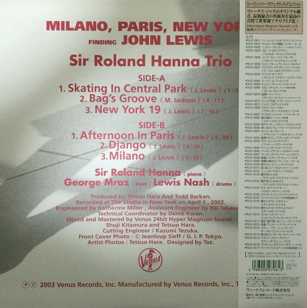 Roland Hanna Trio - Milano, Paris, New York  (LP, Album, 180)