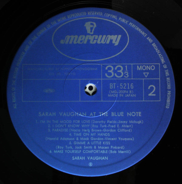 Sarah Vaughan - At The Blue Note (LP, Album, Mono)
