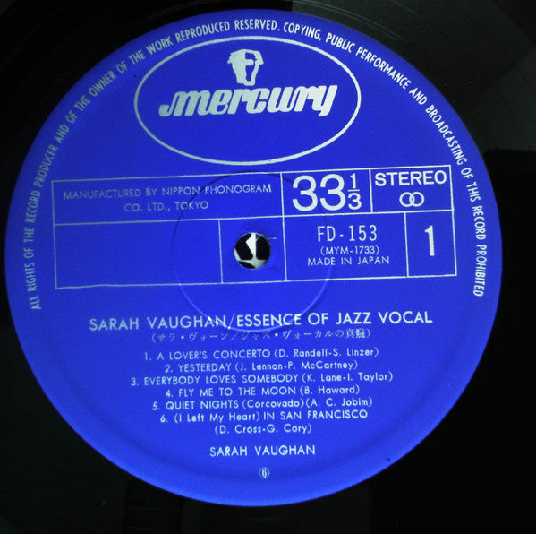 Sarah Vaughan - Essence of Jazz Vocal  (LP, Album)