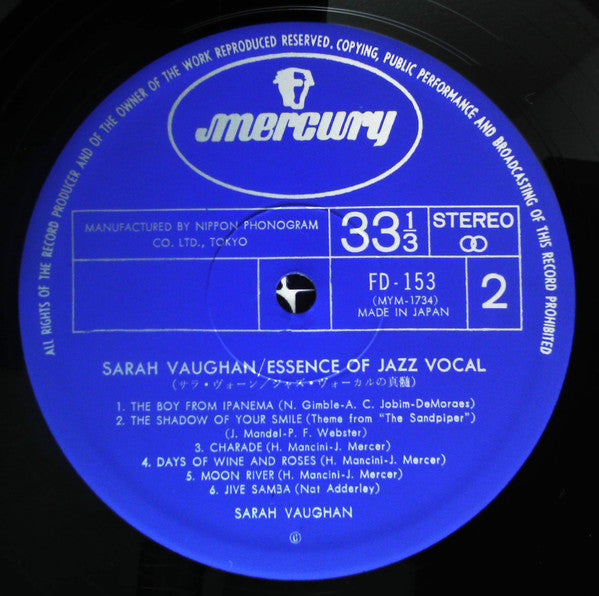 Sarah Vaughan - Essence of Jazz Vocal  (LP, Album)