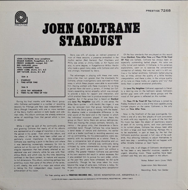 John Coltrane = ジョン・コルトレーン* - Stardust = スターダスト (LP, Album, RE)