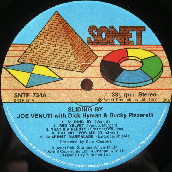Joe Venuti With Dick Hyman & Bucky Pizzarelli - Sliding By (LP, Album)