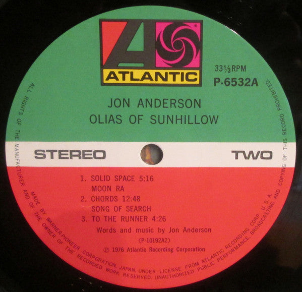 Jon Anderson - Olias Of Sunhillow (LP, Album, RE)