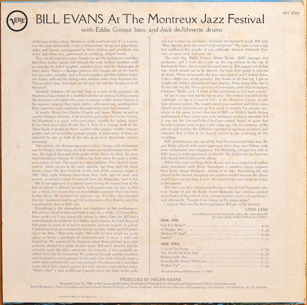 Bill Evans - At The Montreux Jazz Festival (LP, Album, RE)