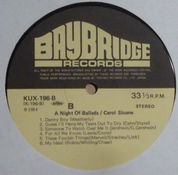 Carol Sloane - A Night Of Ballads (LP, Album, Ltd)