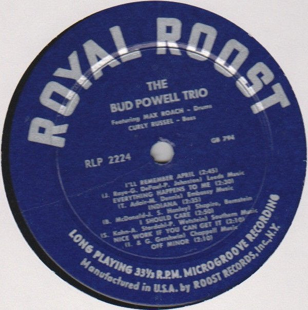 Bud Powell Trio* Featuring Max Roach - Bud (LP, Album, Comp, Mono)