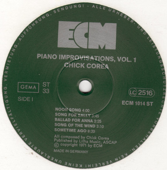 Chick Corea - Piano Improvisations Vol. 1 (LP, Album, RE)