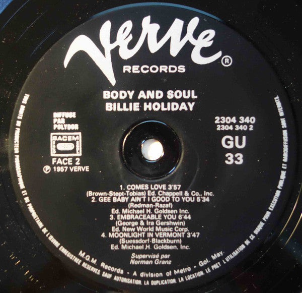 Billie Holiday - Body And Soul (LP, Album, Mono, RE)