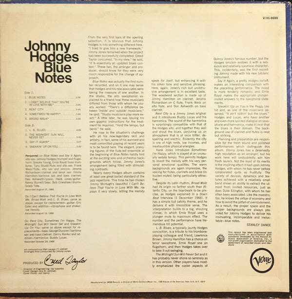 Johnny Hodges - Blue Notes (LP, Album, Mono)