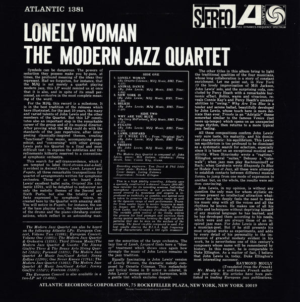 The Modern Jazz Quartet - Lonely Woman (LP, Album, RE)