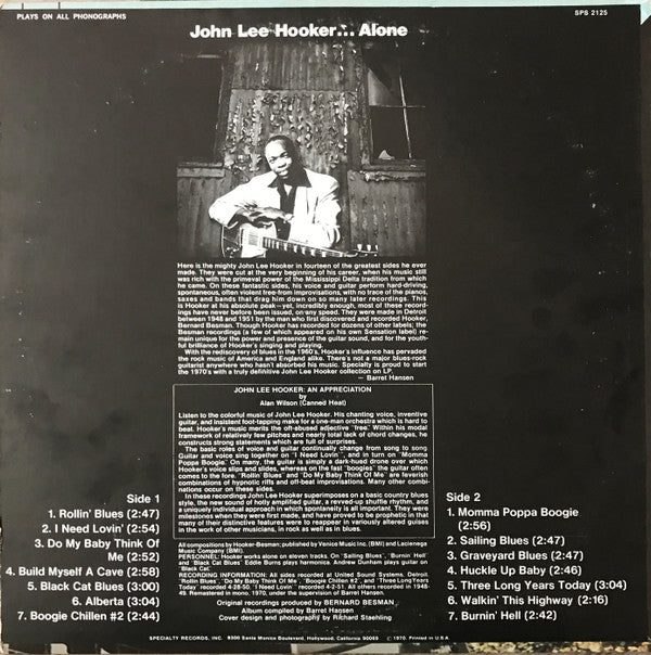 John Lee Hooker - Alone (LP, Comp, Mono, RM, lab)