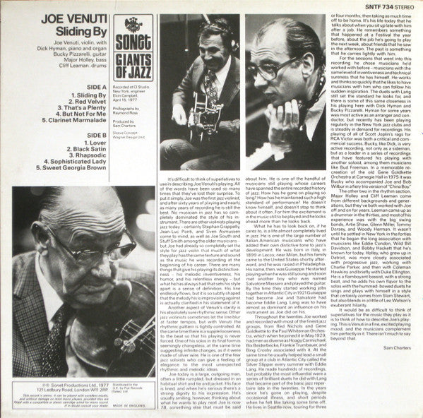 Joe Venuti With Dick Hyman & Bucky Pizzarelli - Sliding By (LP, Album)