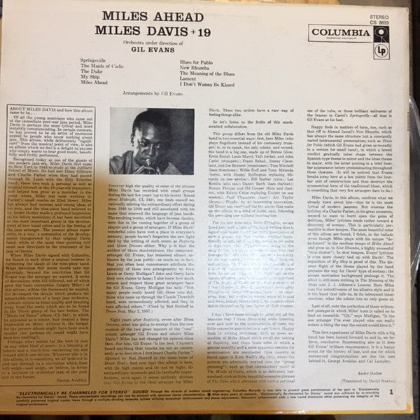 Miles Davis + 19 - Miles Ahead (LP, Album, RP)