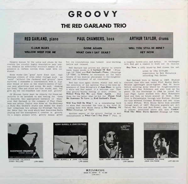 The Red Garland Trio - Groovy (LP, Album, Mono, RE)