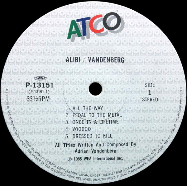 Vandenberg - Alibi (LP, Album)