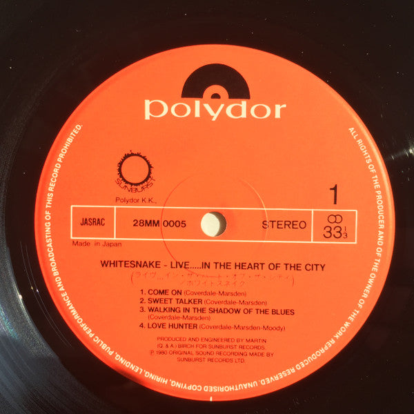 Whitesnake - Live... In The Heart Of The City (LP, Album)