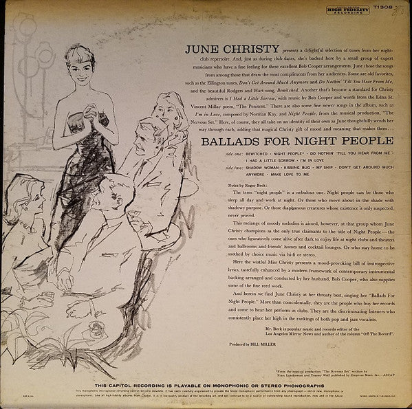 June Christy - Ballads For Night People (LP, Album, Mono)