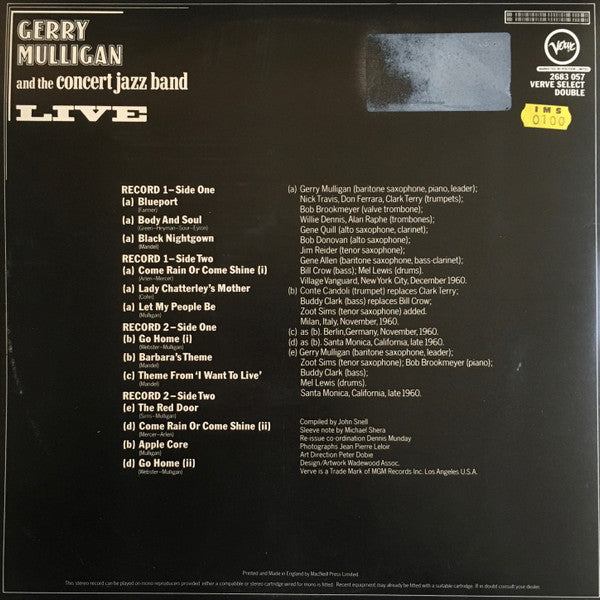 Gerry Mulligan And The Concert Jazz Band* - Live (2xLP, Comp)