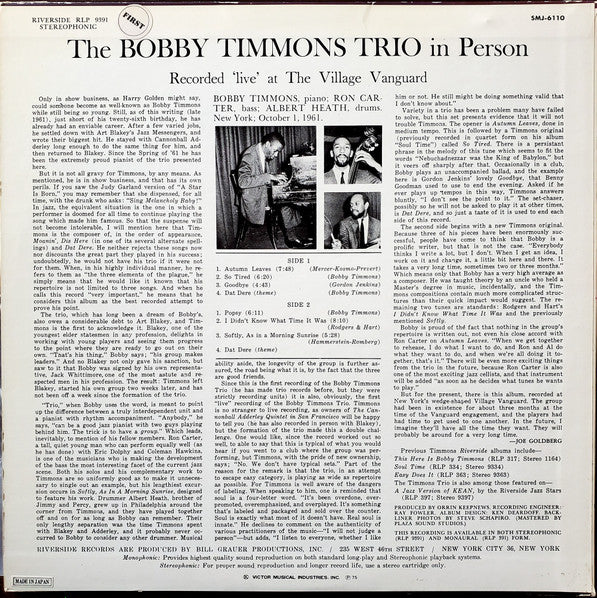 The Bobby Timmons Trio - In Person - Recorded 'Live' At The Village...