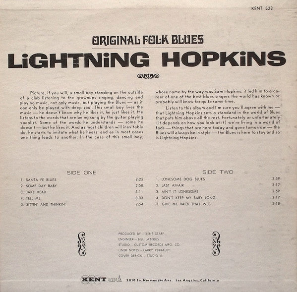 Lightning Hopkins* - Original Folk Blues (LP, Album, Comp, RE)