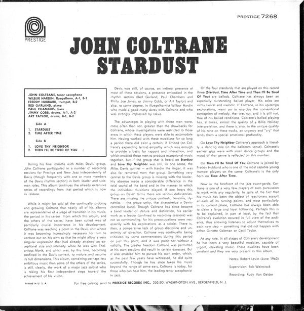 John Coltrane - Stardust (LP, Album, RP)