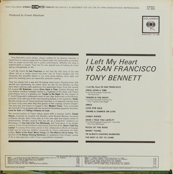 Tony Bennett - I Left My Heart In San Francisco (LP, Album, RE)