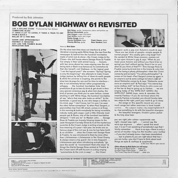 Bob Dylan - Highway 61 Revisited (LP, Album, RE)