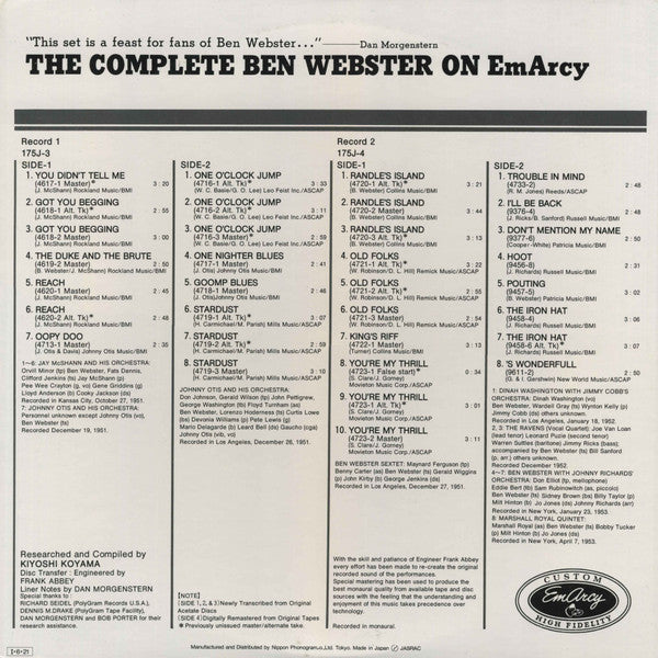 Ben Webster - The Big Tenor: The Complete Ben Webster On EmArcy(2xL...