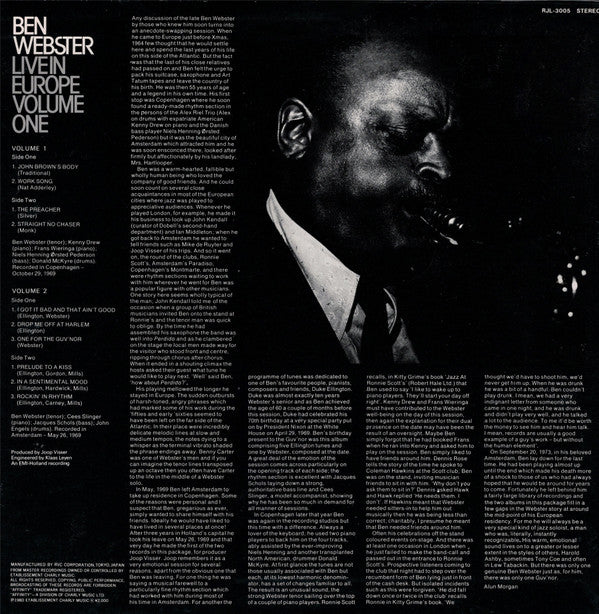 Ben Webster - Live In Europe Volume One (LP, RE)