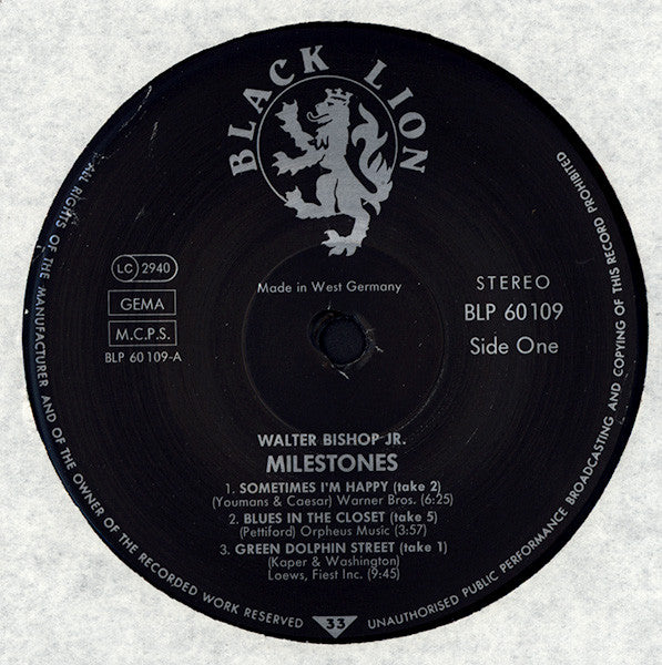 Walter Bishop Jr* - Milestones (LP, Album, RE)