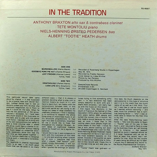 Anthony Braxton - In The Tradition (LP, Album)