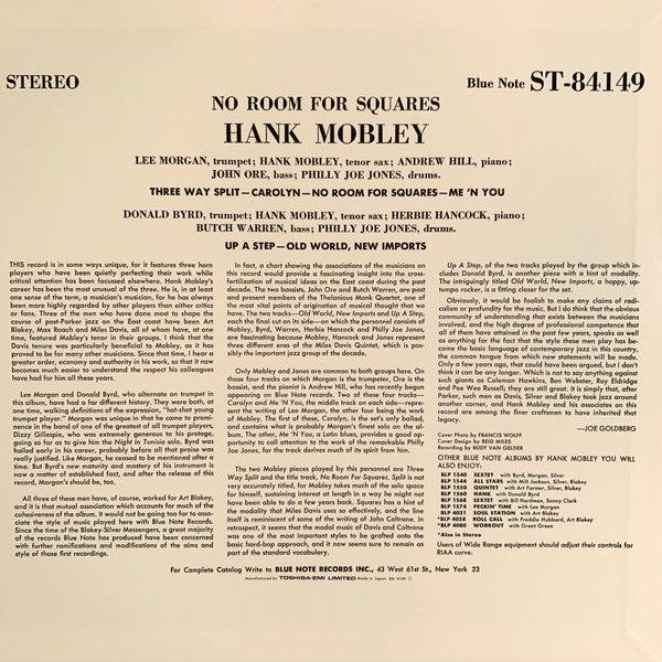 Hank Mobley - No Room For Squares (LP, Album, Ltd, RE)