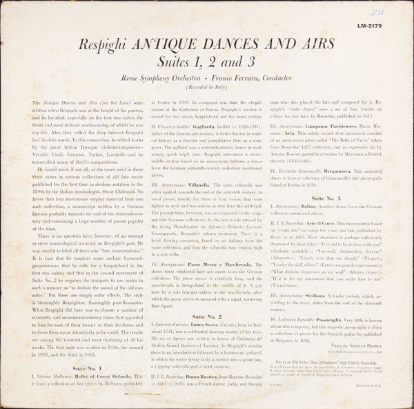 Ottorino Respighi - Antique Dances And Airs Suites 1, 2 & 3(LP, Alb...