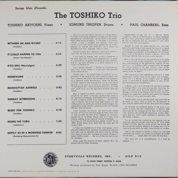 The Toshiko Trio - George Wein Presents Toshiko (LP, Mono, RE)