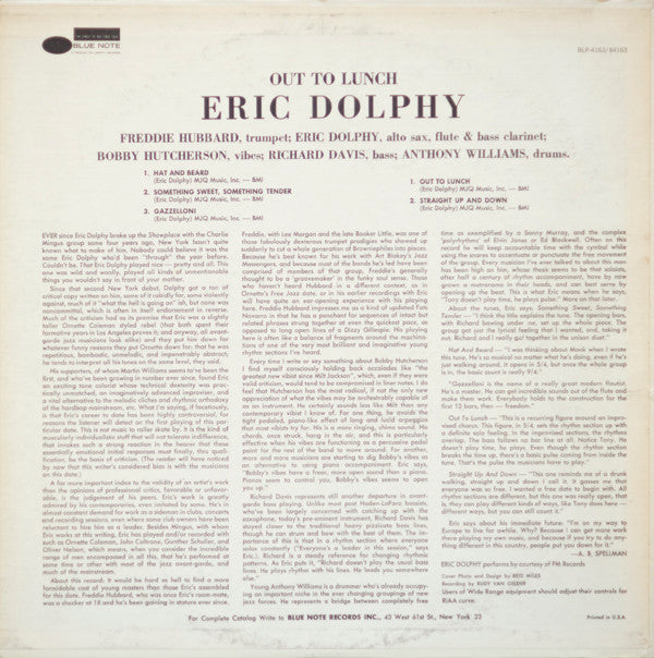 Eric Dolphy - Out To Lunch! (LP, Album, RE, Van)