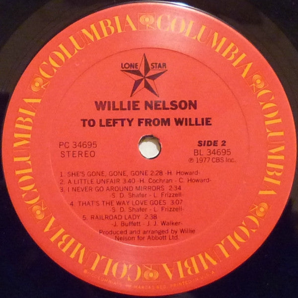 Willie Nelson - To Lefty From Willie (LP, Album, RE)