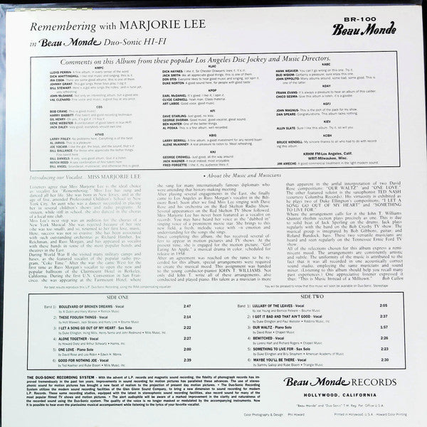 Marjorie Lee - Remembering (LP, Album, Mono, RE)