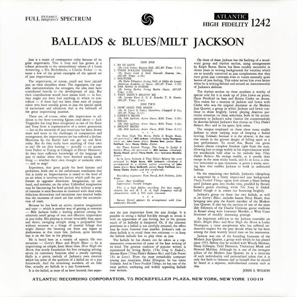 Milt Jackson - Ballads & Blues (LP, Album, Mono, RE)