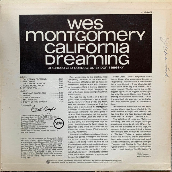Wes Montgomery - California Dreaming (LP, Album, MGM)