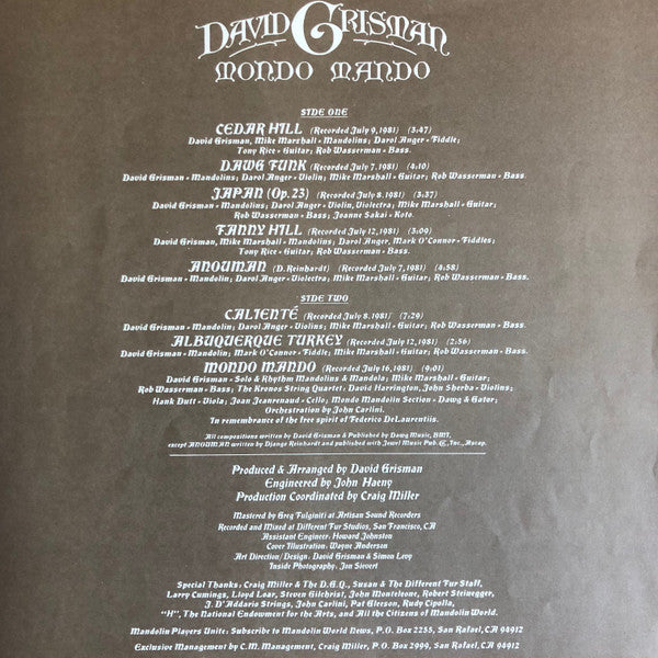 David Grisman - Mondo Mando (LP, Album, OBI)