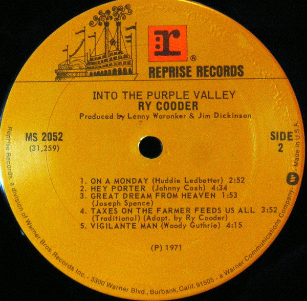 Ry Cooder - Into The Purple Valley (LP, Album, RE, San)