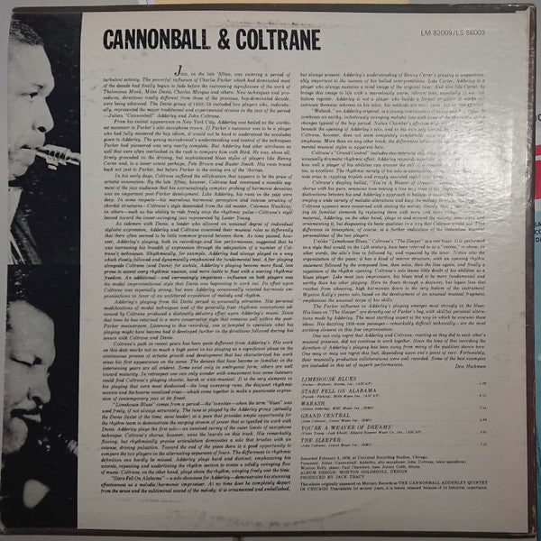 Cannonball* & Coltrane* - Cannonball & Coltrane (LP, Album, RE)