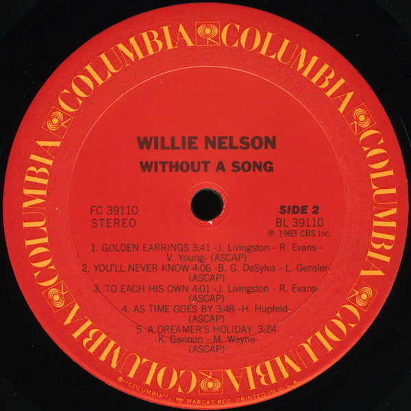 Willie Nelson - Without A Song (LP, Album, Pit)