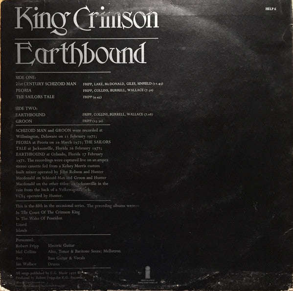 King Crimson - Earthbound (LP, Album)