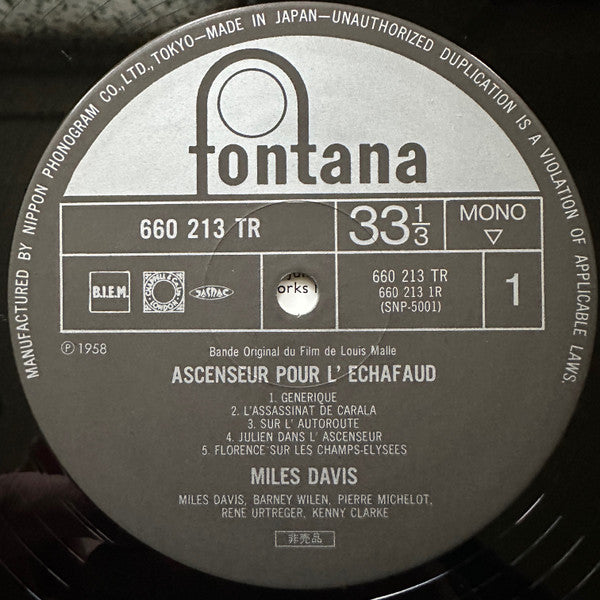 Miles Davis - Ascenseur Pour L'Échafaud (LP, Album, Mono, Promo, RE)