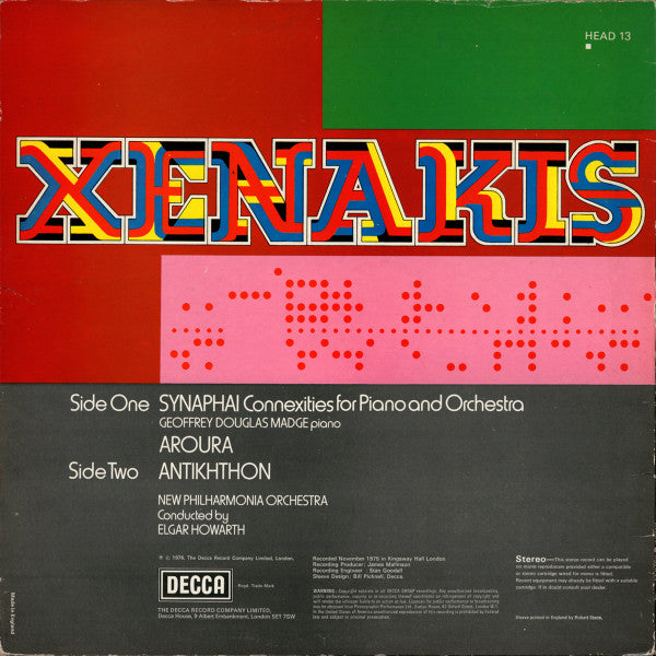 Xenakis* - Synaphai / Aroura / Antikhthon (LP, Album)