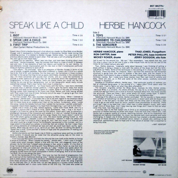 Herbie Hancock - Speak Like A Child (LP, Album, RE)