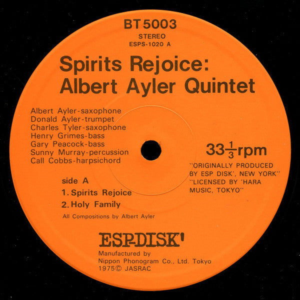 Albert Ayler - Spirits Rejoice (LP, Album, RE)