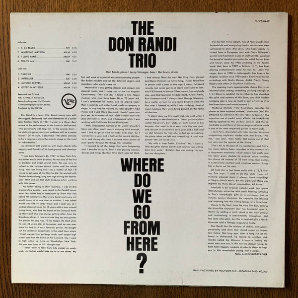 The Don Randi Trio* - Where Do We Go From Here? (LP, Album, RE)